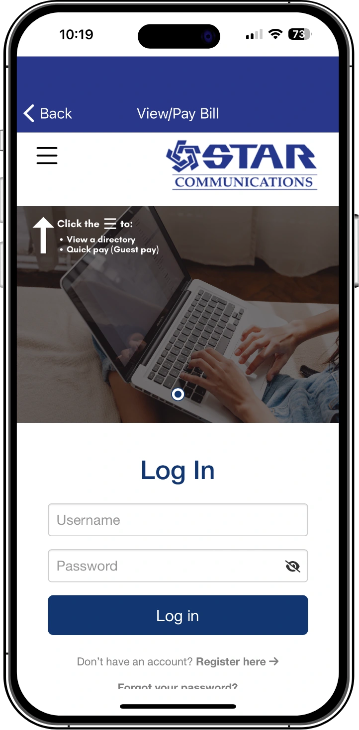Pay your bill login page